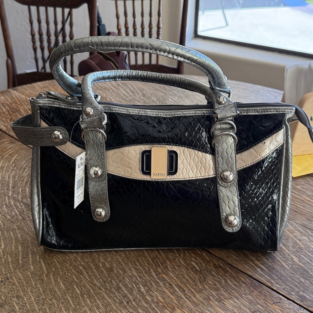 XOXO Black and Cream Textured Satchel